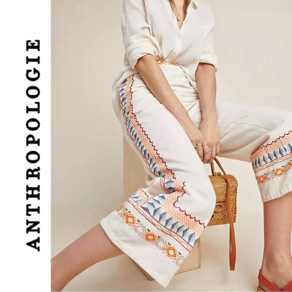 Like New Anthropologie Islander Embroidered Pants - Picture 2 of 5